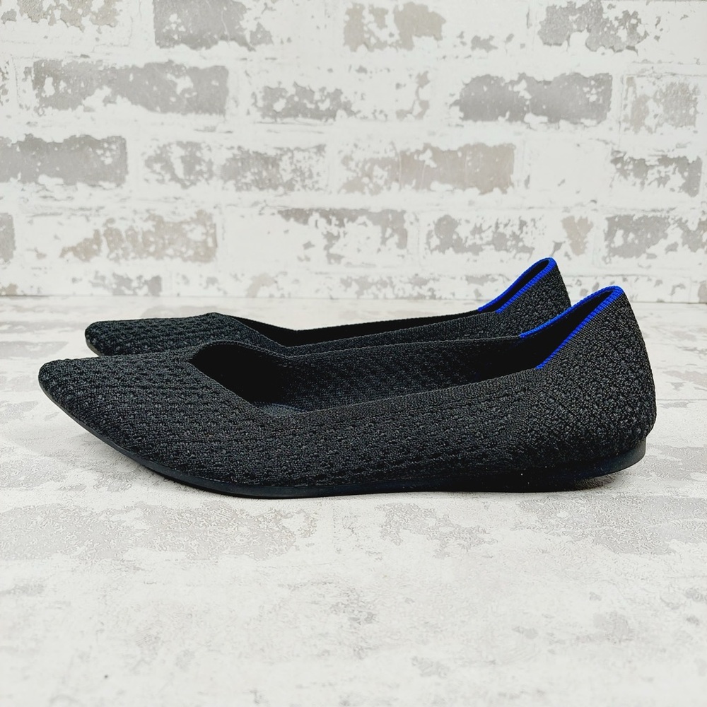 NEW Rothy's The Flat Black Knit Pointy Toe Slip On Loafers O150